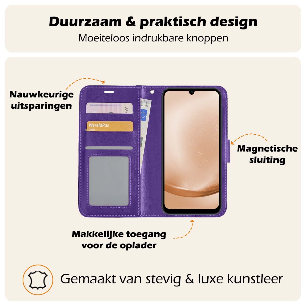 Nomfy Hoesje Geschikt voor Samsung A25 Hoes Bookcase Flipcase Book Cover Met Screenprotector - Hoes Geschikt voor Samsung Galaxy A25 Hoesje Book Case - Paars