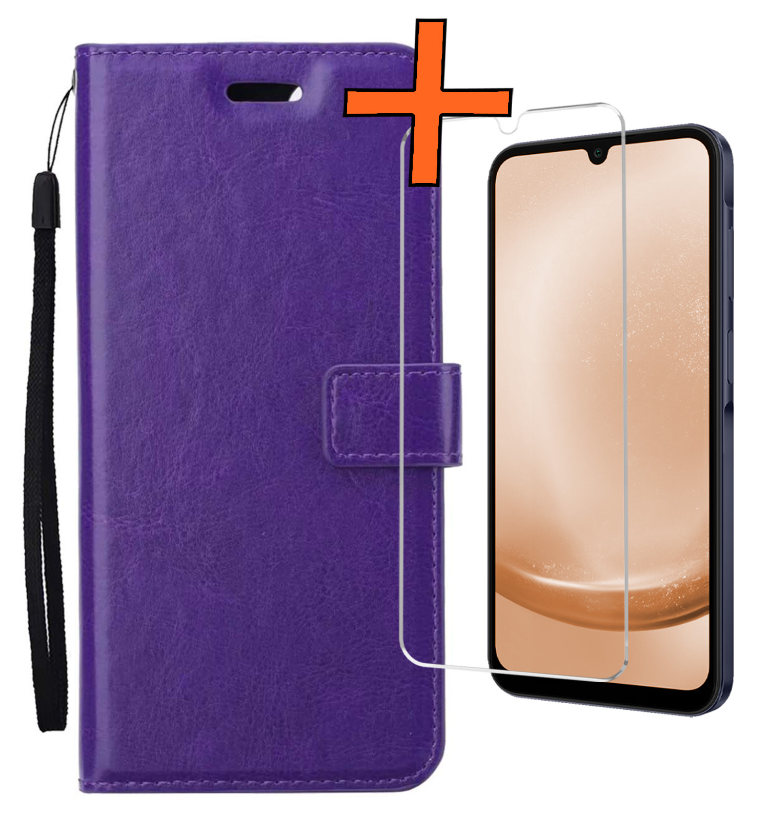 Nomfy Hoesje Geschikt voor Samsung A25 Hoes Bookcase Flipcase Book Cover Met Screenprotector - Hoes Geschikt voor Samsung Galaxy A25 Hoesje Book Case - Paars