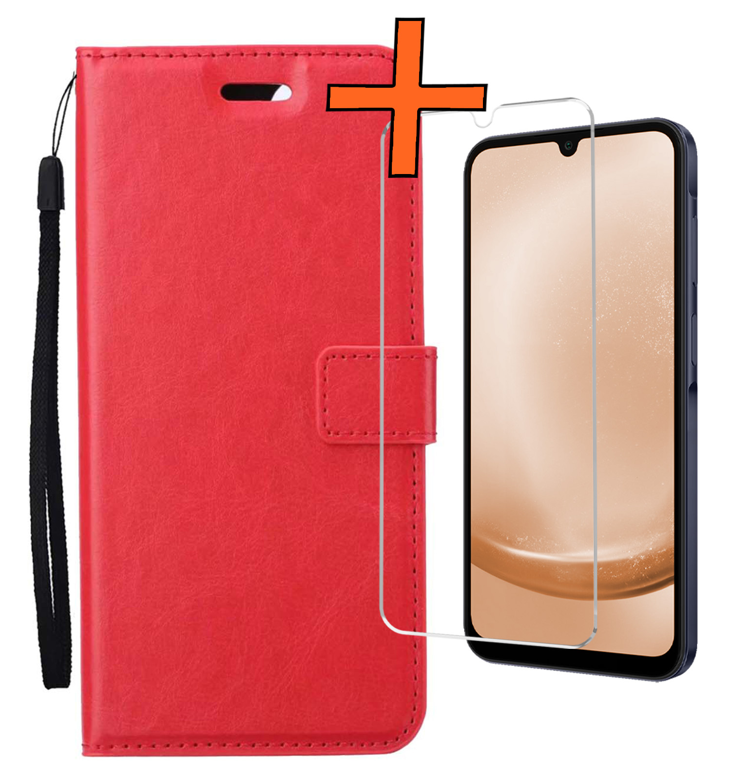 Nomfy Hoesje Geschikt voor Samsung A25 Hoes Bookcase Flipcase Book Cover Met Screenprotector - Hoes Geschikt voor Samsung Galaxy A25 Hoesje Book Case - Rood