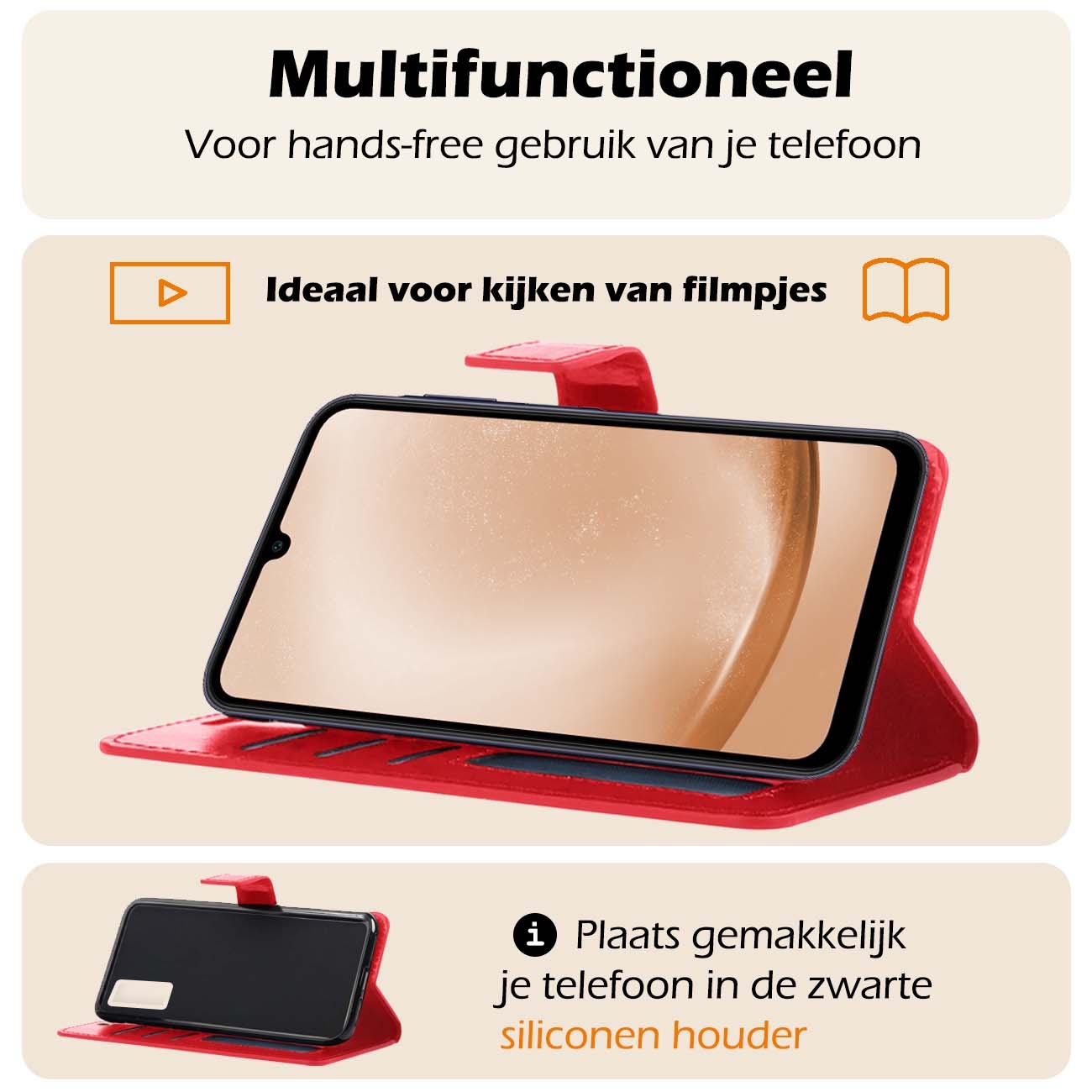 Nomfy Hoesje Geschikt voor Samsung A25 Hoes Bookcase Flipcase Book Cover Met Screenprotector - Hoes Geschikt voor Samsung Galaxy A25 Hoesje Book Case - Rood