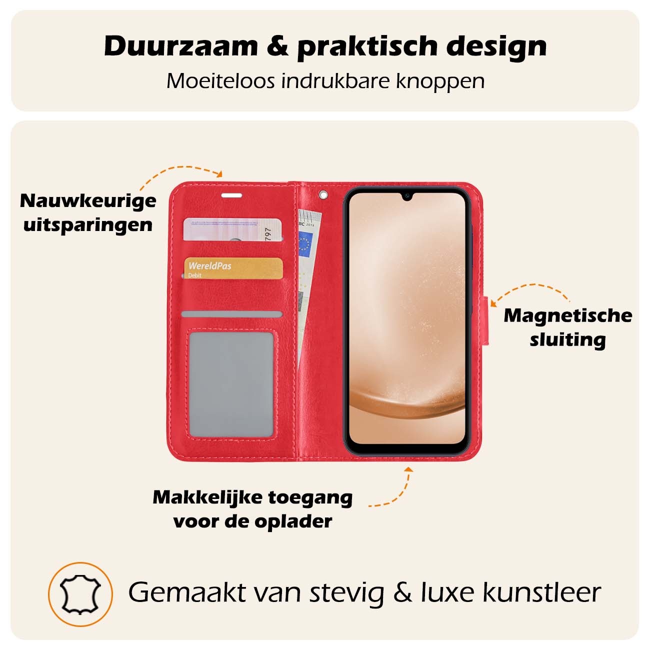 Nomfy Hoesje Geschikt voor Samsung A25 Hoes Bookcase Flipcase Book Cover Met Screenprotector - Hoes Geschikt voor Samsung Galaxy A25 Hoesje Book Case - Rood