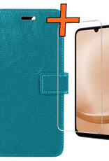 Nomfy Hoesje Geschikt voor Samsung A25 Hoes Bookcase Flipcase Book Cover Met Screenprotector - Hoes Geschikt voor Samsung Galaxy A25 Hoesje Book Case - Turquoise