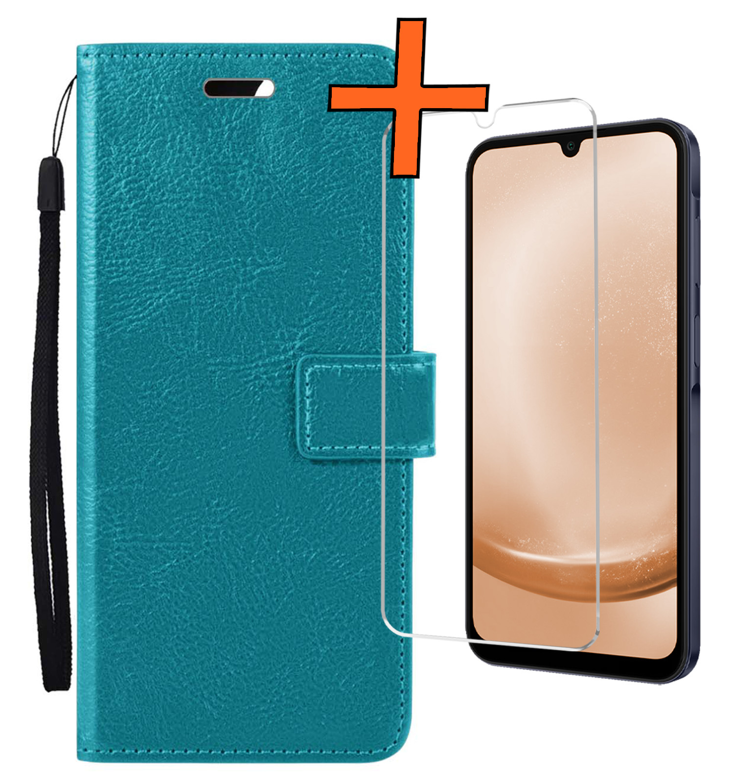 Nomfy Hoesje Geschikt voor Samsung A25 Hoes Bookcase Flipcase Book Cover Met Screenprotector - Hoes Geschikt voor Samsung Galaxy A25 Hoesje Book Case - Turquoise