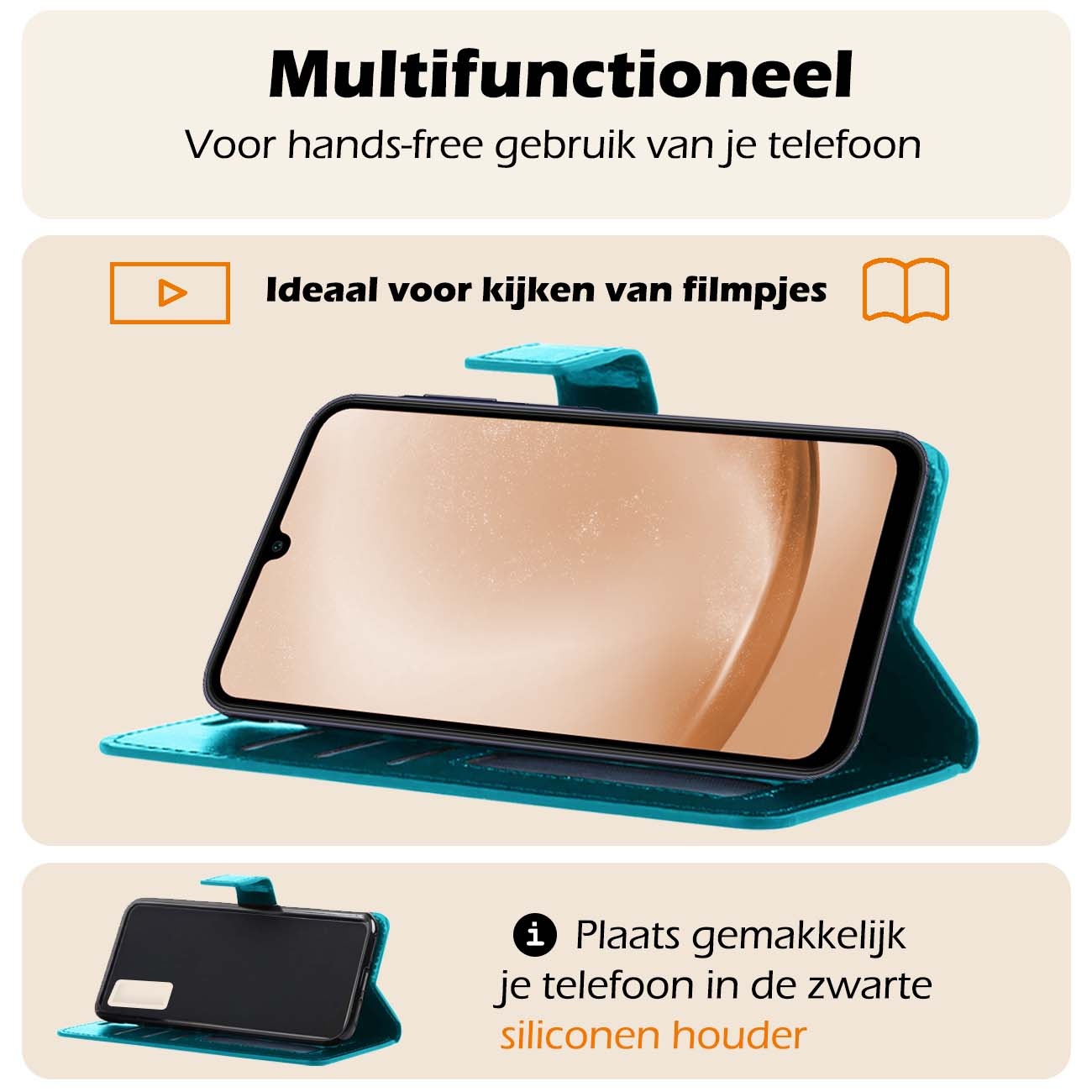 Nomfy Hoesje Geschikt voor Samsung A25 Hoes Bookcase Flipcase Book Cover Met Screenprotector - Hoes Geschikt voor Samsung Galaxy A25 Hoesje Book Case - Turquoise