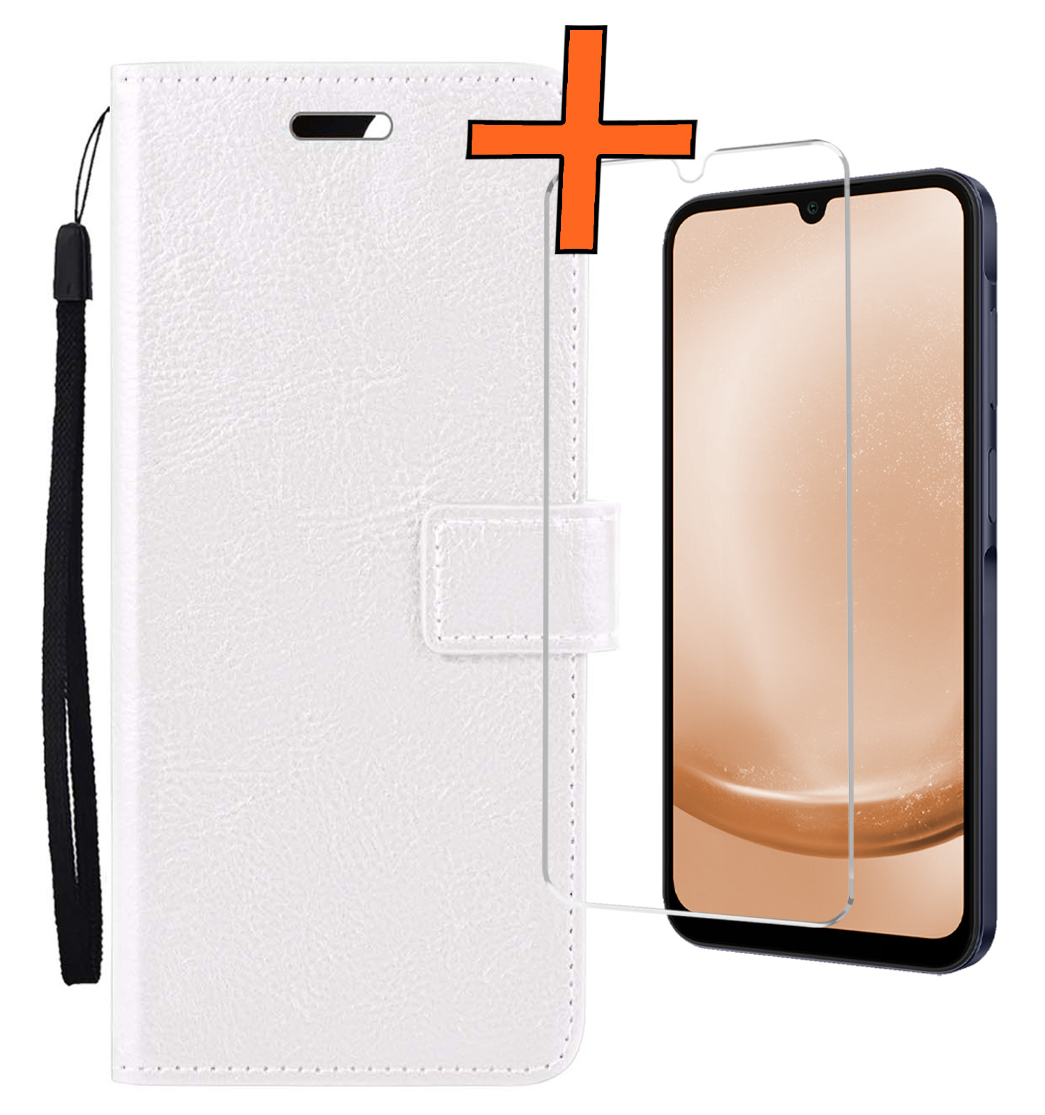 Nomfy Hoesje Geschikt voor Samsung A25 Hoes Bookcase Flipcase Book Cover Met Screenprotector - Hoes Geschikt voor Samsung Galaxy A25 Hoesje Book Case - Wit