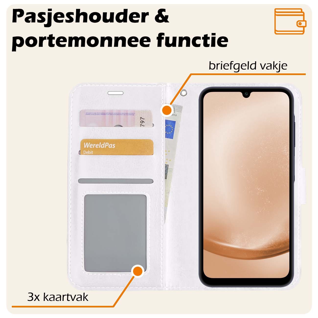 Nomfy Hoesje Geschikt voor Samsung A25 Hoes Bookcase Flipcase Book Cover Met Screenprotector - Hoes Geschikt voor Samsung Galaxy A25 Hoesje Book Case - Wit