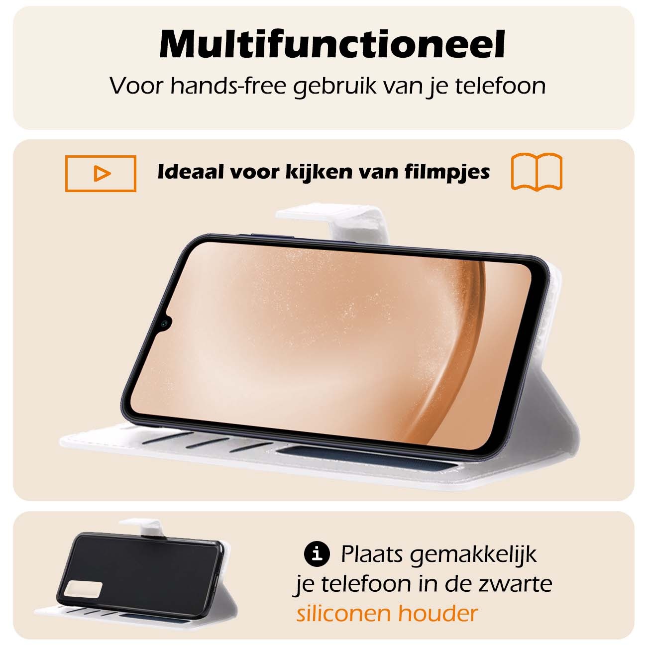 Nomfy Hoesje Geschikt voor Samsung A25 Hoes Bookcase Flipcase Book Cover Met Screenprotector - Hoes Geschikt voor Samsung Galaxy A25 Hoesje Book Case - Wit