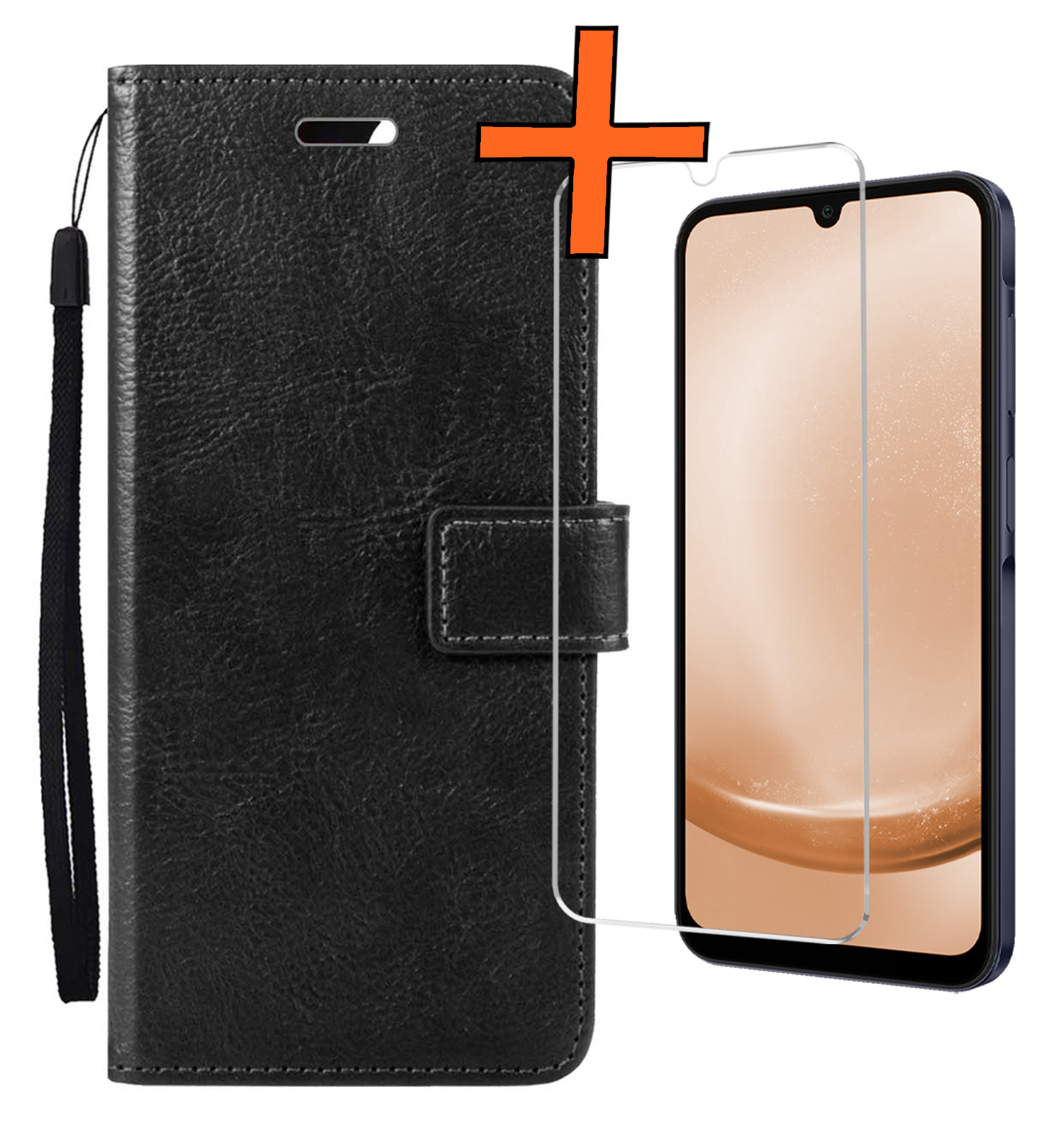Nomfy Hoesje Geschikt voor Samsung A25 Hoes Bookcase Flipcase Book Cover Met Screenprotector - Hoes Geschikt voor Samsung Galaxy A25 Hoesje Book Case - Zwart