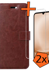 Nomfy Hoesje Geschikt voor Samsung A25 Hoes Bookcase Flipcase Book Cover Met 2x Screenprotector - Hoes Geschikt voor Samsung Galaxy A25 Hoesje Book Case - Bruin