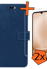 Nomfy Hoesje Geschikt voor Samsung A25 Hoes Bookcase Flipcase Book Cover Met 2x Screenprotector - Hoes Geschikt voor Samsung Galaxy A25 Hoesje Book Case - Donkerblauw