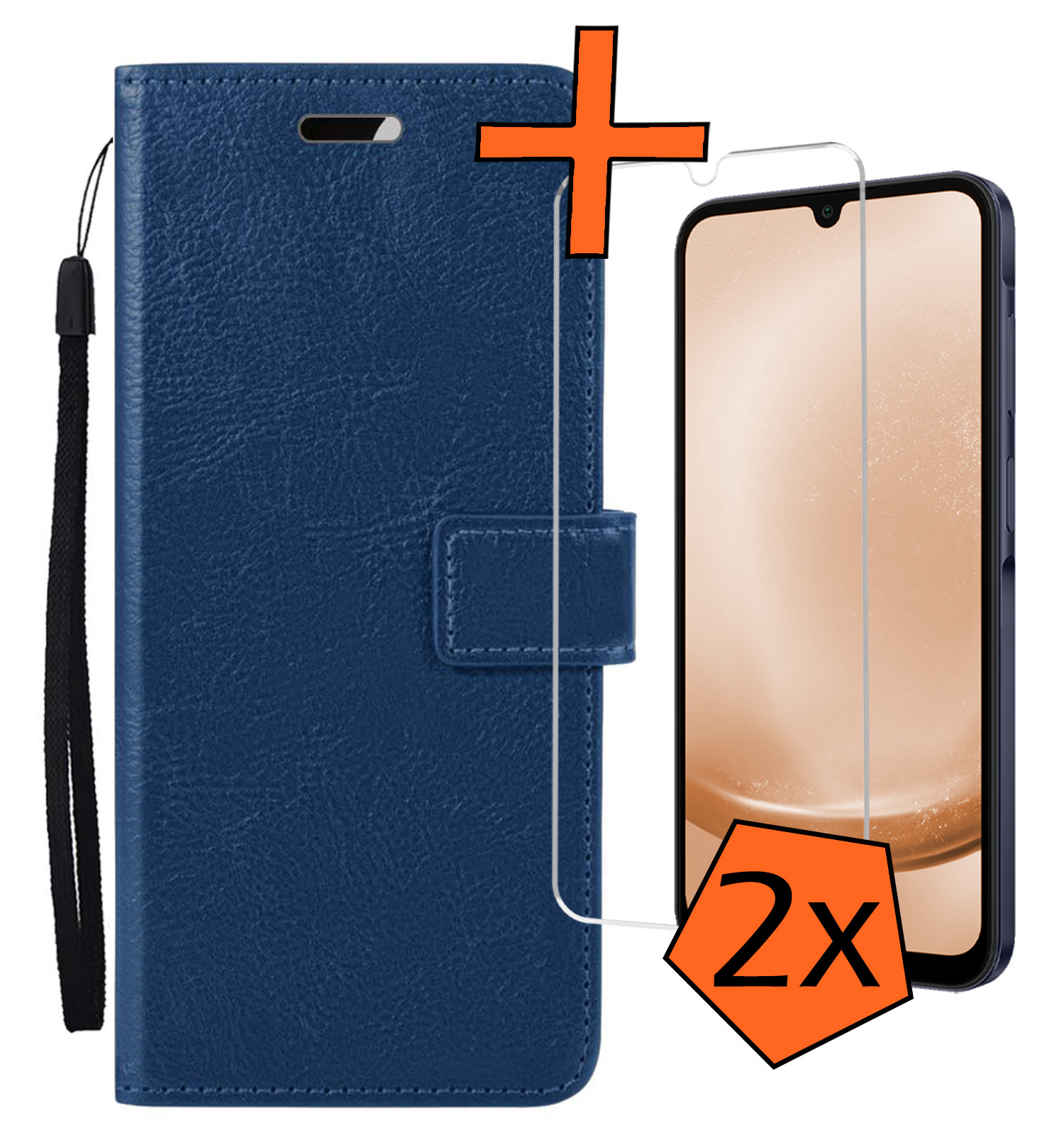 Nomfy Hoesje Geschikt voor Samsung A25 Hoes Bookcase Flipcase Book Cover Met 2x Screenprotector - Hoes Geschikt voor Samsung Galaxy A25 Hoesje Book Case - Donkerblauw