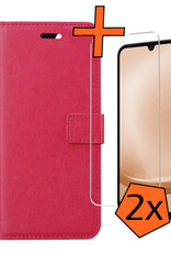 Nomfy Hoesje Geschikt voor Samsung A25 Hoes Bookcase Flipcase Book Cover Met 2x Screenprotector - Hoes Geschikt voor Samsung Galaxy A25 Hoesje Book Case - Donkerroze