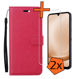 Nomfy Nomfy Samsung Galaxy A25 Hoesje Bookcase Met 2x Screenprotector - Donkerroze