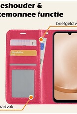 Nomfy Hoesje Geschikt voor Samsung A25 Hoes Bookcase Flipcase Book Cover Met 2x Screenprotector - Hoes Geschikt voor Samsung Galaxy A25 Hoesje Book Case - Donkerroze