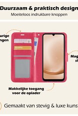 Nomfy Hoesje Geschikt voor Samsung A25 Hoes Bookcase Flipcase Book Cover Met 2x Screenprotector - Hoes Geschikt voor Samsung Galaxy A25 Hoesje Book Case - Donkerroze