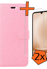 Nomfy Hoesje Geschikt voor Samsung A25 Hoes Bookcase Flipcase Book Cover Met 2x Screenprotector - Hoes Geschikt voor Samsung Galaxy A25 Hoesje Book Case - Lichtroze