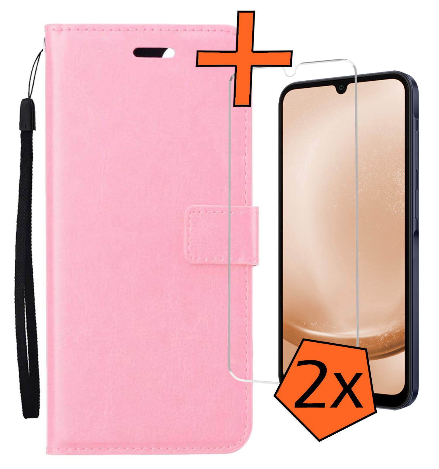 Nomfy Hoesje Geschikt voor Samsung A25 Hoes Bookcase Flipcase Book Cover Met 2x Screenprotector - Hoes Geschikt voor Samsung Galaxy A25 Hoesje Book Case - Lichtroze