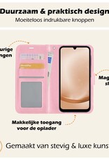 Nomfy Hoesje Geschikt voor Samsung A25 Hoes Bookcase Flipcase Book Cover Met 2x Screenprotector - Hoes Geschikt voor Samsung Galaxy A25 Hoesje Book Case - Lichtroze