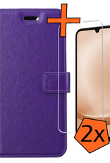 Nomfy Hoesje Geschikt voor Samsung A25 Hoes Bookcase Flipcase Book Cover Met 2x Screenprotector - Hoes Geschikt voor Samsung Galaxy A25 Hoesje Book Case - Paars