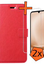 Nomfy Hoesje Geschikt voor Samsung A25 Hoes Bookcase Flipcase Book Cover Met 2x Screenprotector - Hoes Geschikt voor Samsung Galaxy A25 Hoesje Book Case - Rood