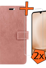 Nomfy Hoesje Geschikt voor Samsung A25 Hoes Bookcase Flipcase Book Cover Met 2x Screenprotector - Hoes Geschikt voor Samsung Galaxy A25 Hoesje Book Case - Rosé goud