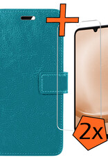 Nomfy Hoesje Geschikt voor Samsung A25 Hoes Bookcase Flipcase Book Cover Met 2x Screenprotector - Hoes Geschikt voor Samsung Galaxy A25 Hoesje Book Case - Turquoise