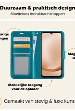 Nomfy Hoesje Geschikt voor Samsung A25 Hoes Bookcase Flipcase Book Cover Met 2x Screenprotector - Hoes Geschikt voor Samsung Galaxy A25 Hoesje Book Case - Turquoise