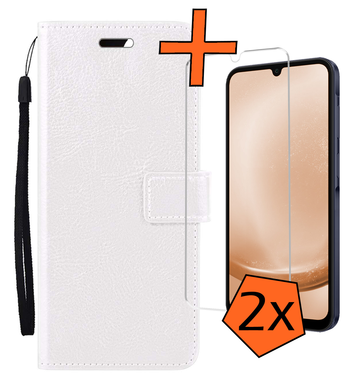Nomfy Hoesje Geschikt voor Samsung A25 Hoes Bookcase Flipcase Book Cover Met 2x Screenprotector - Hoes Geschikt voor Samsung Galaxy A25 Hoesje Book Case - Wit