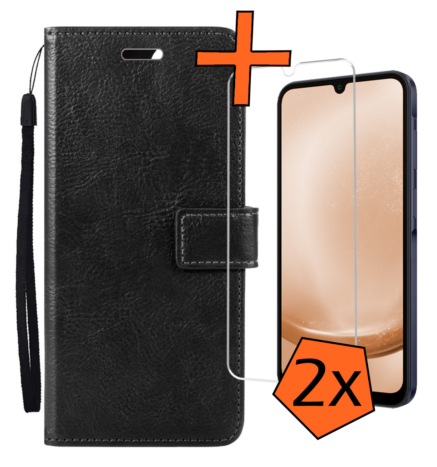 Nomfy Hoesje Geschikt voor Samsung A25 Hoes Bookcase Flipcase Book Cover Met 2x Screenprotector - Hoes Geschikt voor Samsung Galaxy A25 Hoesje Book Case - Zwart
