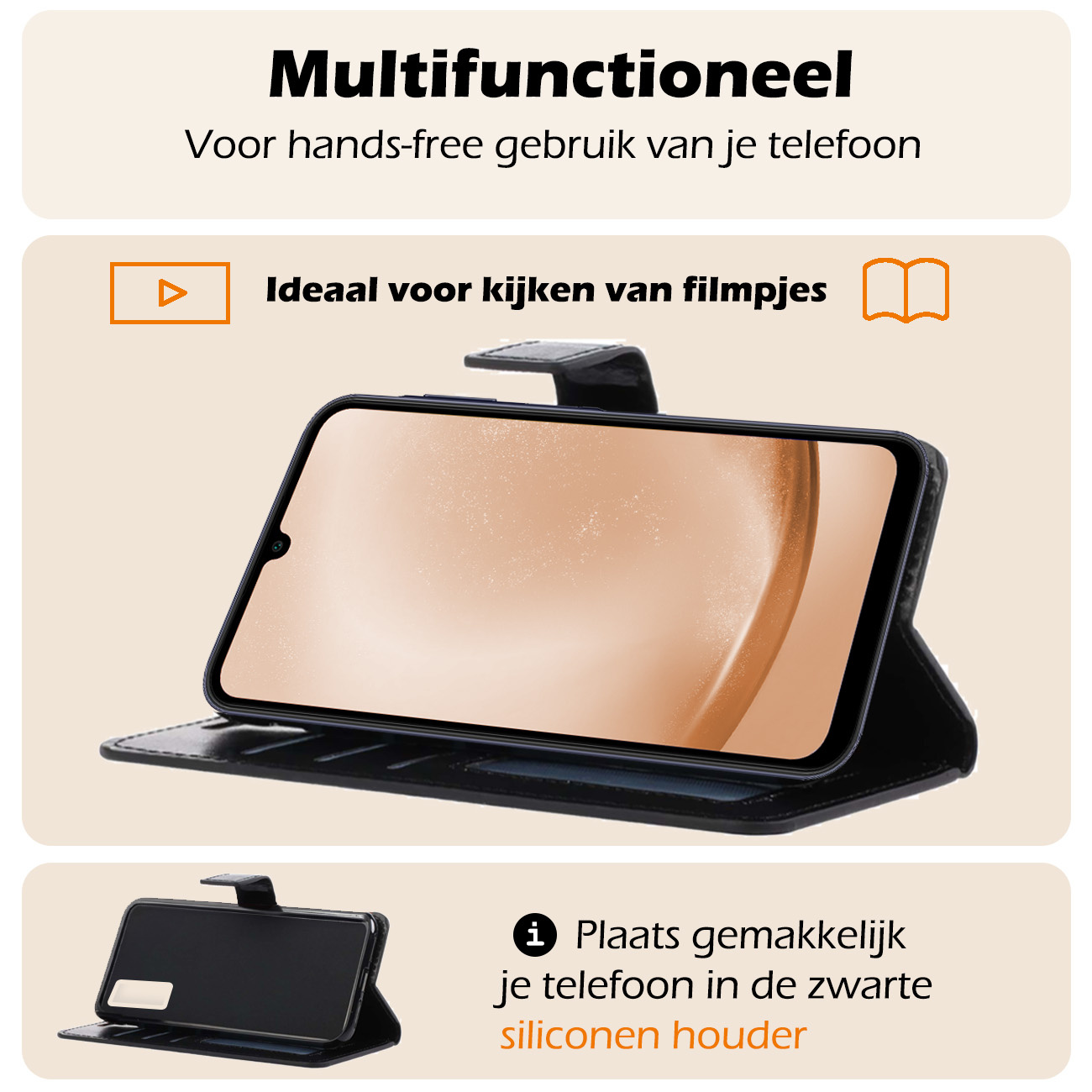 Nomfy Hoesje Geschikt voor Samsung A25 Hoes Bookcase Flipcase Book Cover Met 2x Screenprotector - Hoes Geschikt voor Samsung Galaxy A25 Hoesje Book Case - Zwart