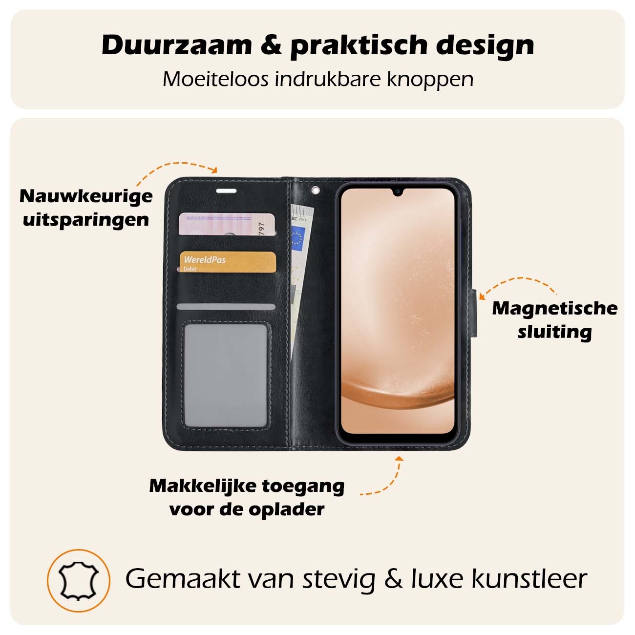 Nomfy Hoesje Geschikt voor Samsung A25 Hoes Bookcase Flipcase Book Cover Met 2x Screenprotector - Hoes Geschikt voor Samsung Galaxy A25 Hoesje Book Case - Zwart