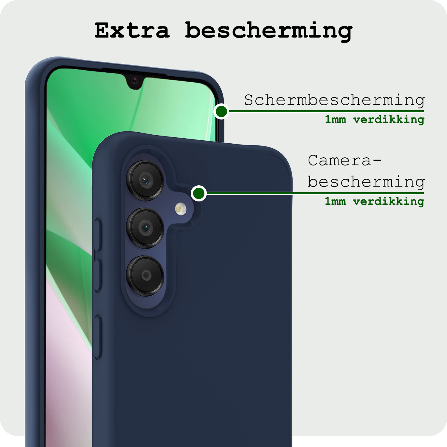 BASEY. Hoes Geschikt voor Samsung A15 Hoesje Siliconen Back Cover Case Met Screenprotector - Hoesje Geschikt voor Samsung Galaxy A15 Hoes Cover Hoesje - Donkerblauw