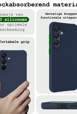 BASEY. Hoes Geschikt voor Samsung A15 Hoesje Siliconen Back Cover Case Met Screenprotector - Hoesje Geschikt voor Samsung Galaxy A15 Hoes Cover Hoesje - Donkerblauw