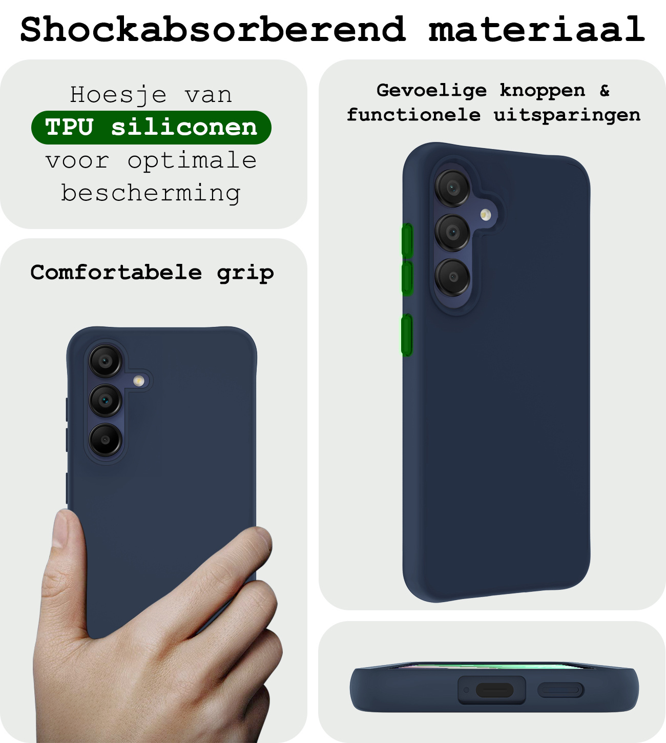 BASEY. Hoes Geschikt voor Samsung A15 Hoesje Siliconen Back Cover Case Met Screenprotector - Hoesje Geschikt voor Samsung Galaxy A15 Hoes Cover Hoesje - Donkerblauw