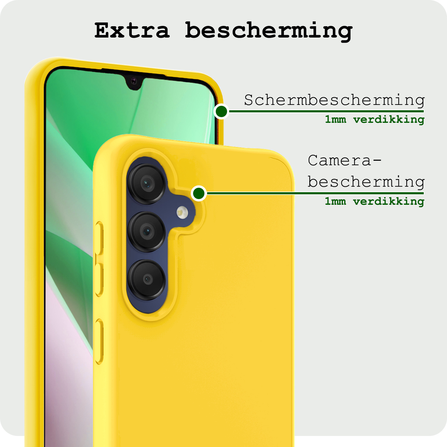 BASEY. Hoes Geschikt voor Samsung A15 Hoesje Siliconen Back Cover Case Met Screenprotector - Hoesje Geschikt voor Samsung Galaxy A15 Hoes Cover Hoesje - Geel