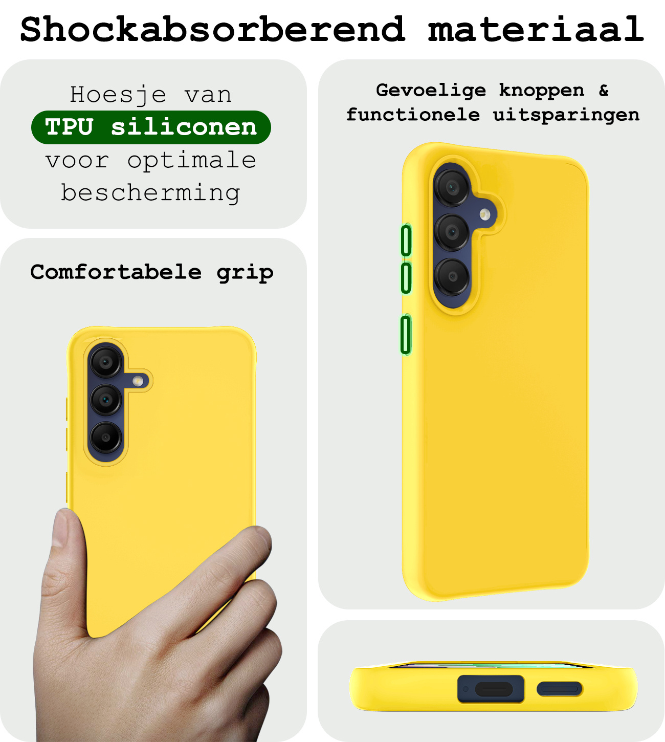 BASEY. Hoes Geschikt voor Samsung A15 Hoesje Siliconen Back Cover Case Met Screenprotector - Hoesje Geschikt voor Samsung Galaxy A15 Hoes Cover Hoesje - Geel