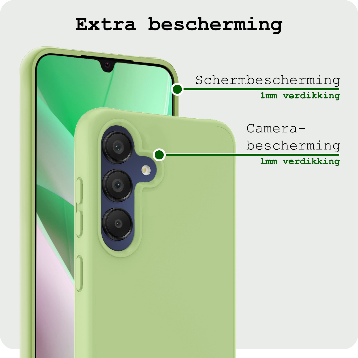 BASEY. Hoes Geschikt voor Samsung A15 Hoesje Siliconen Back Cover Case Met Screenprotector - Hoesje Geschikt voor Samsung Galaxy A15 Hoes Cover Hoesje - Groen