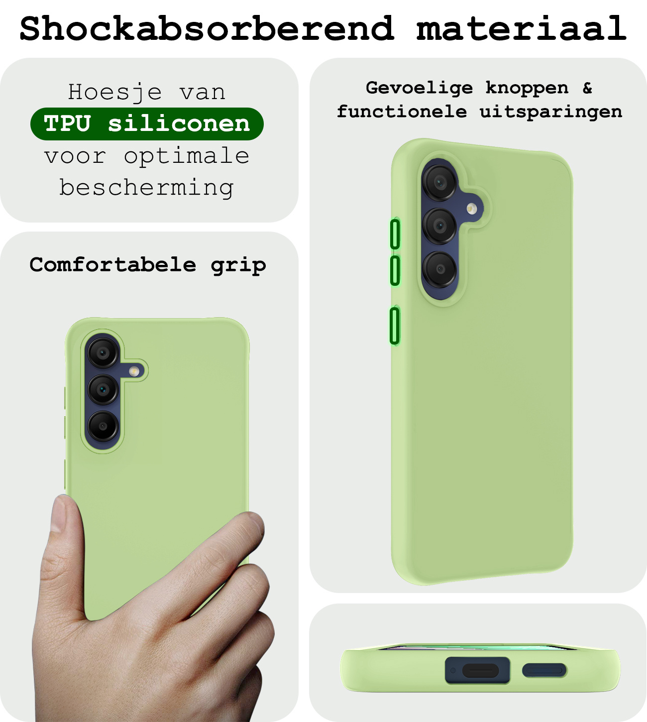 BASEY. Hoes Geschikt voor Samsung A15 Hoesje Siliconen Back Cover Case Met Screenprotector - Hoesje Geschikt voor Samsung Galaxy A15 Hoes Cover Hoesje - Groen