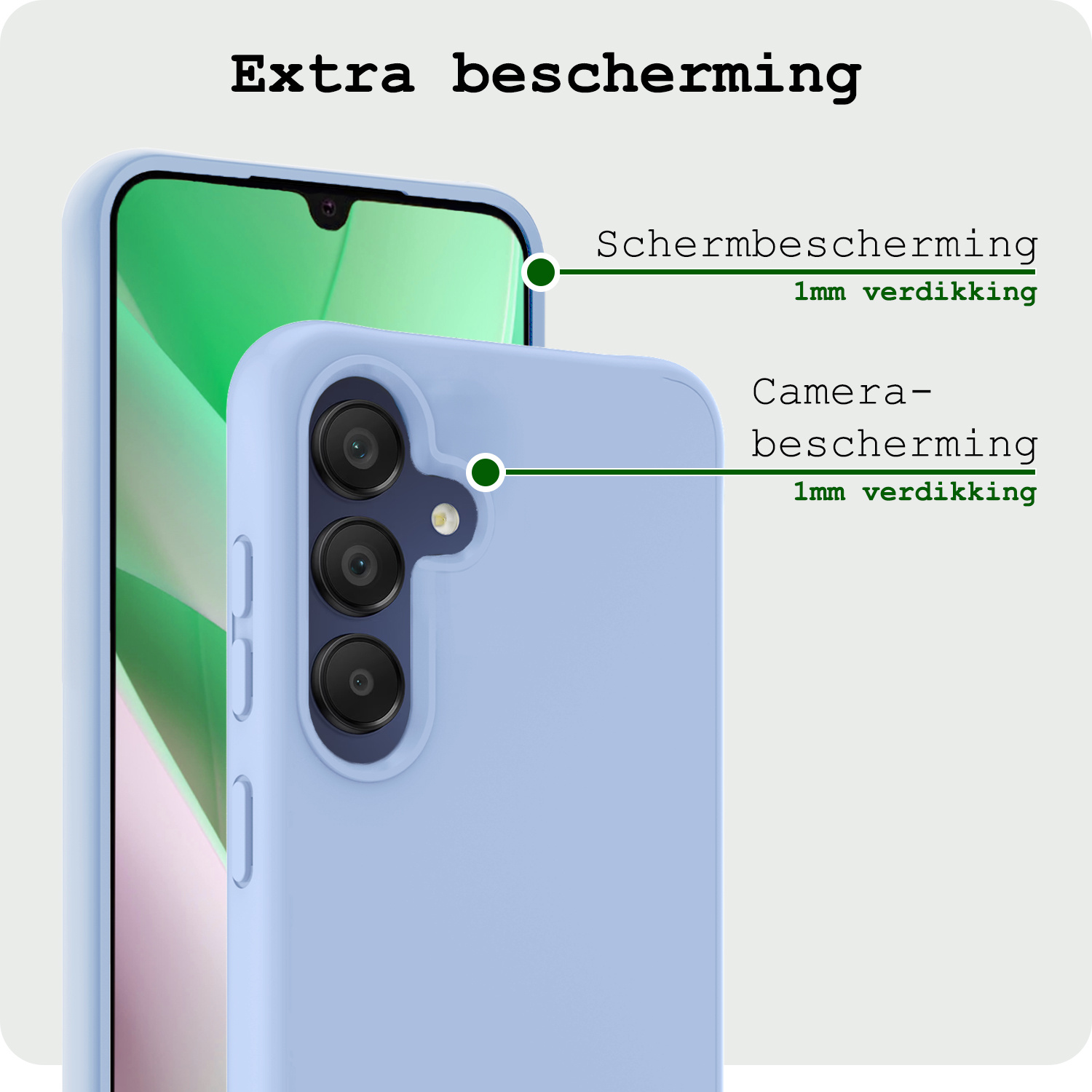 BASEY. Hoes Geschikt voor Samsung A15 Hoesje Siliconen Back Cover Case Met Screenprotector - Hoesje Geschikt voor Samsung Galaxy A15 Hoes Cover Hoesje - Lichtblauw