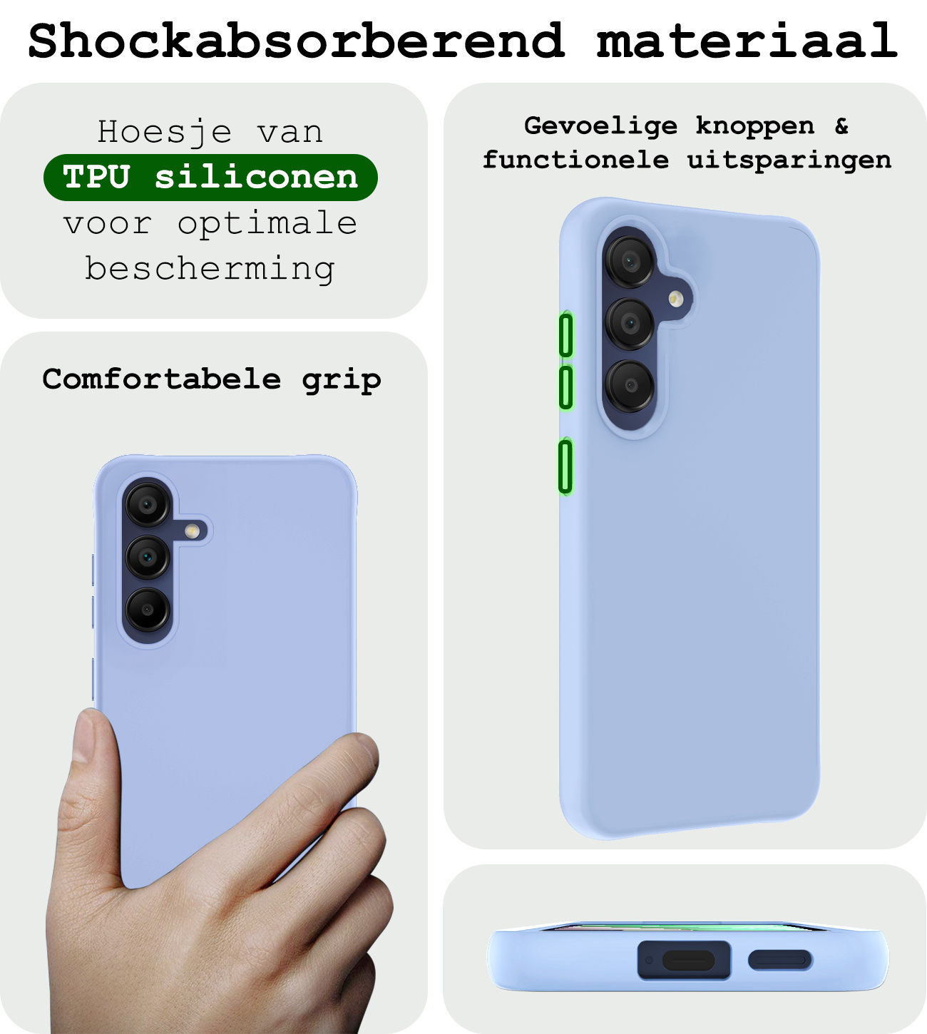 BASEY. Hoes Geschikt voor Samsung A15 Hoesje Siliconen Back Cover Case Met Screenprotector - Hoesje Geschikt voor Samsung Galaxy A15 Hoes Cover Hoesje - Lichtblauw