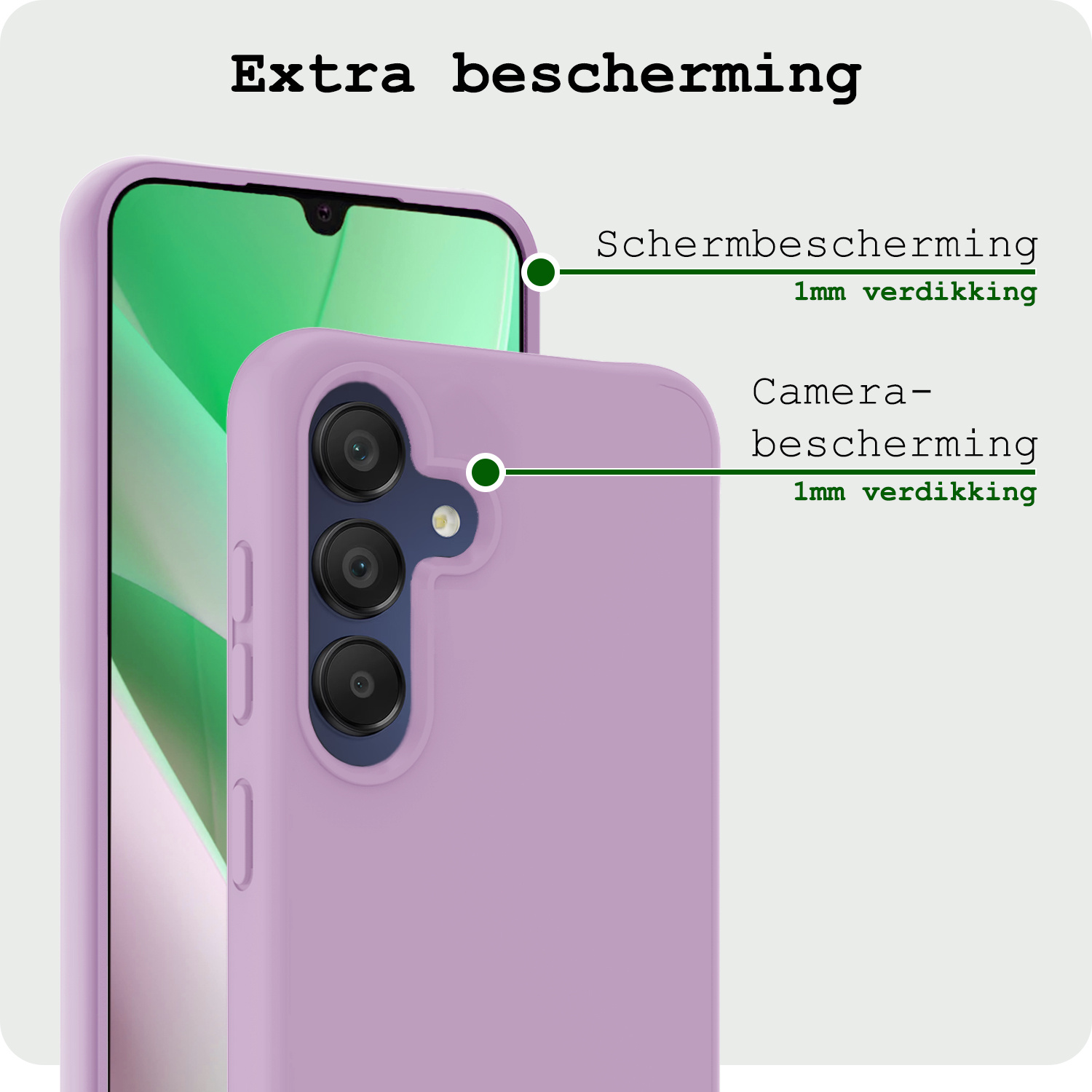 BASEY. Hoes Geschikt voor Samsung A15 Hoesje Siliconen Back Cover Case Met Screenprotector - Hoesje Geschikt voor Samsung Galaxy A15 Hoes Cover Hoesje - Lila