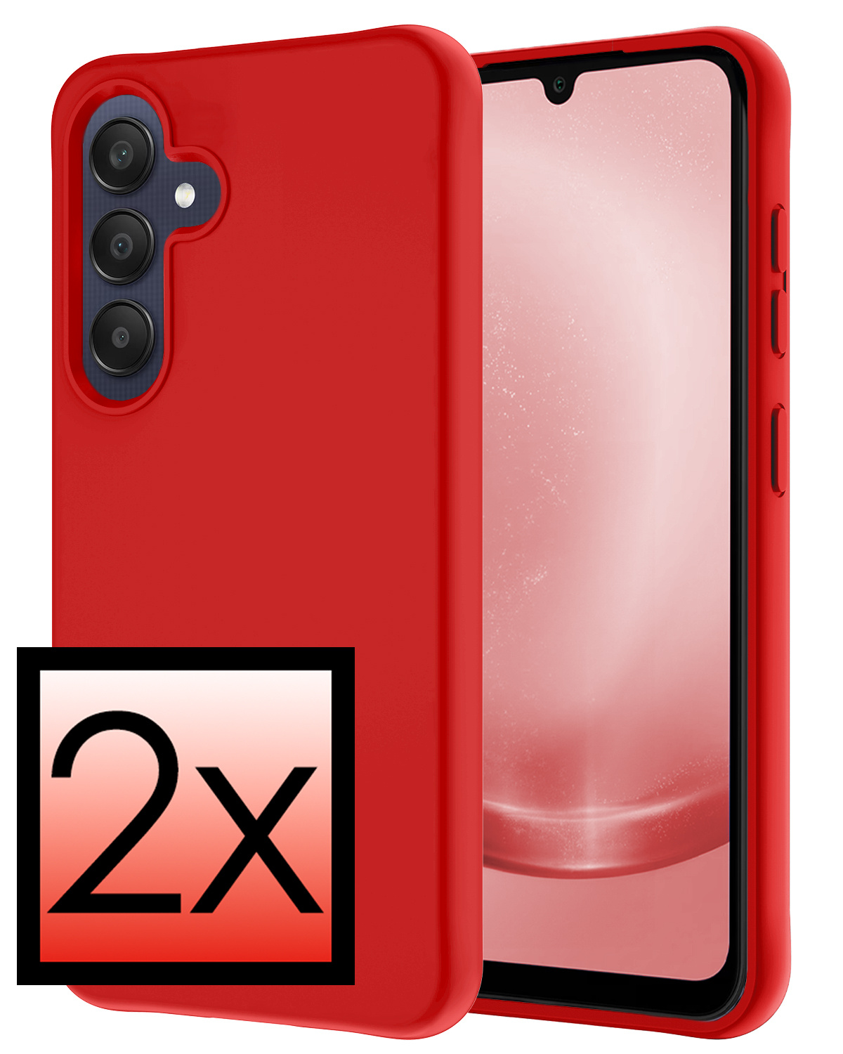 NoXx Hoes Geschikt voor Samsung A25 Hoesje Cover Siliconen Back Case Hoes - Rood - 2x