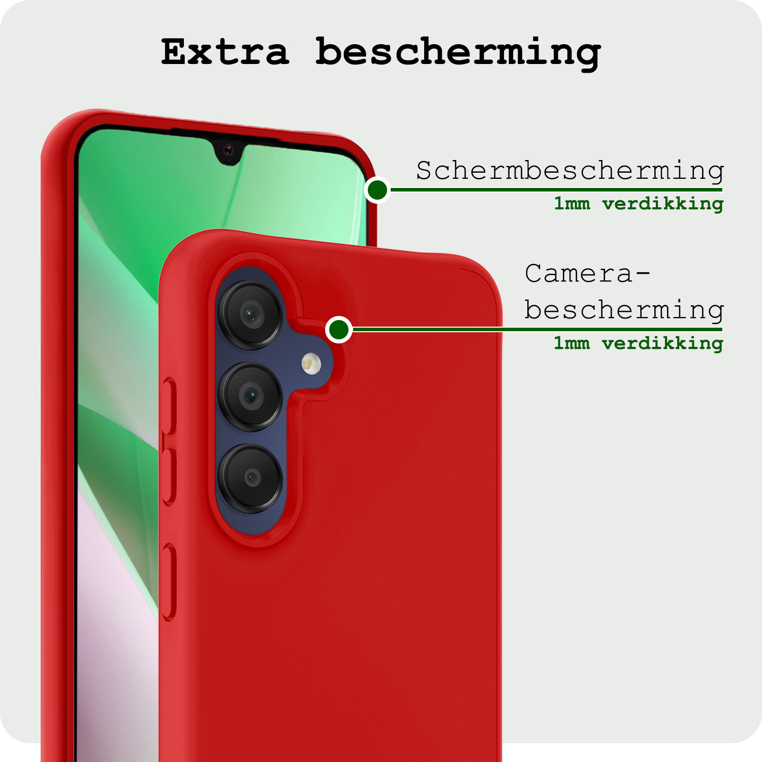 BASEY. Hoes Geschikt voor Samsung A15 Hoesje Siliconen Back Cover Case Met Screenprotector - Hoesje Geschikt voor Samsung Galaxy A15 Hoes Cover Hoesje - Rood