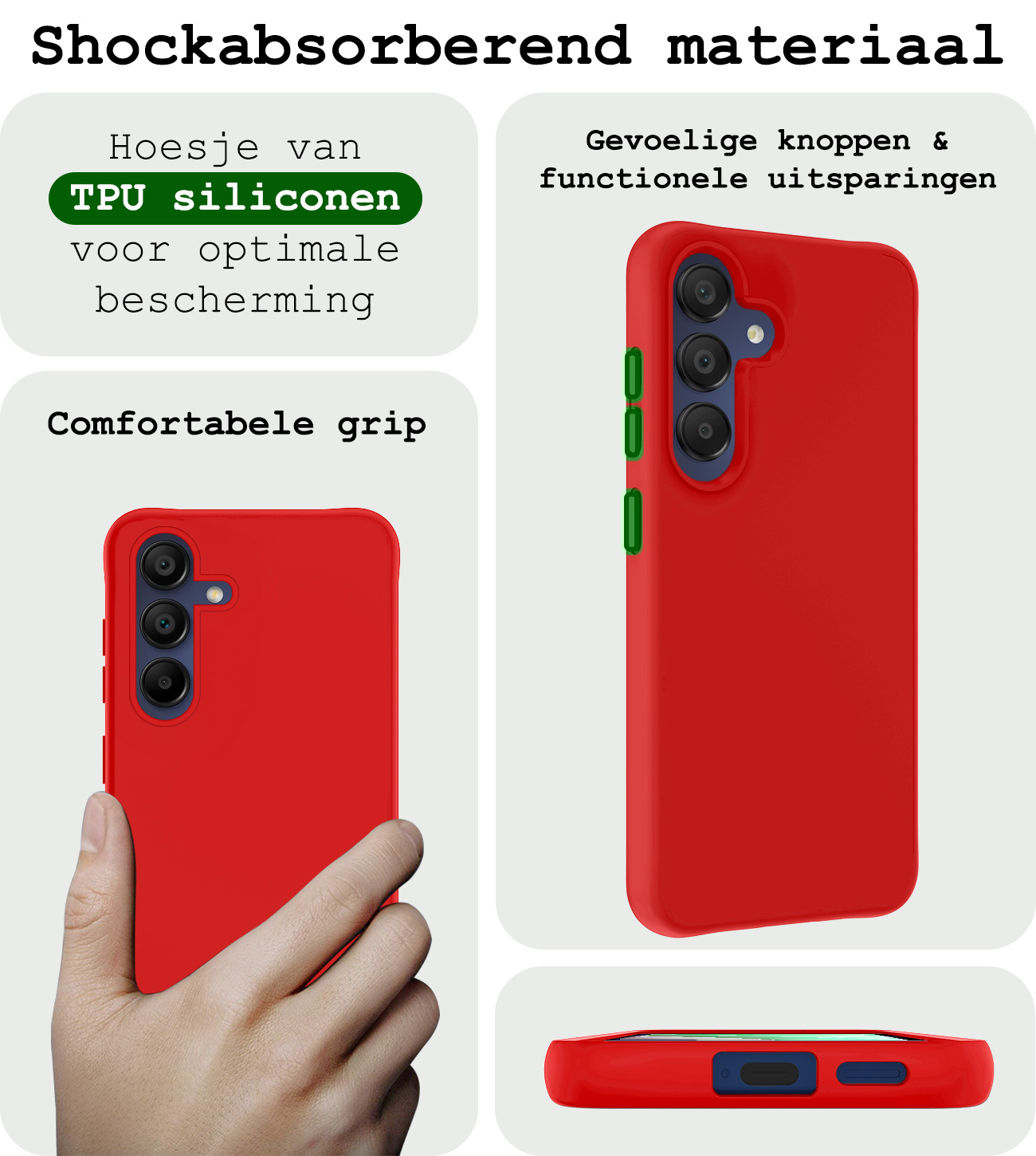 BASEY. Hoes Geschikt voor Samsung A15 Hoesje Siliconen Back Cover Case Met Screenprotector - Hoesje Geschikt voor Samsung Galaxy A15 Hoes Cover Hoesje - Rood