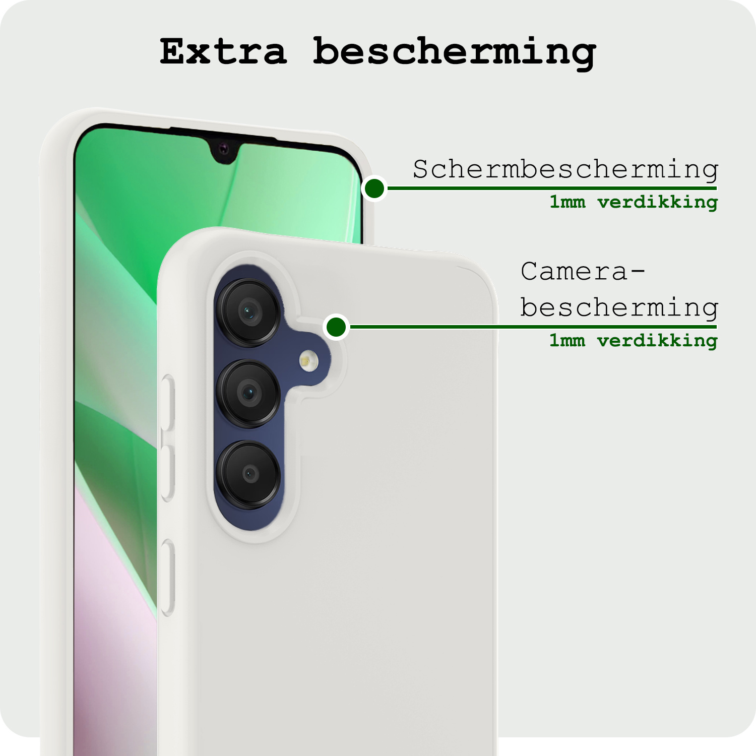 BASEY. Hoes Geschikt voor Samsung A15 Hoesje Siliconen Back Cover Case Met Screenprotector - Hoesje Geschikt voor Samsung Galaxy A15 Hoes Cover Hoesje - Wit