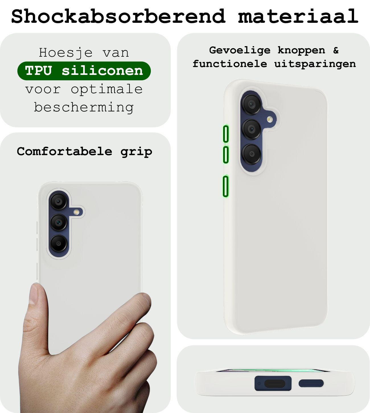 BASEY. Hoes Geschikt voor Samsung A15 Hoesje Siliconen Back Cover Case Met Screenprotector - Hoesje Geschikt voor Samsung Galaxy A15 Hoes Cover Hoesje - Wit