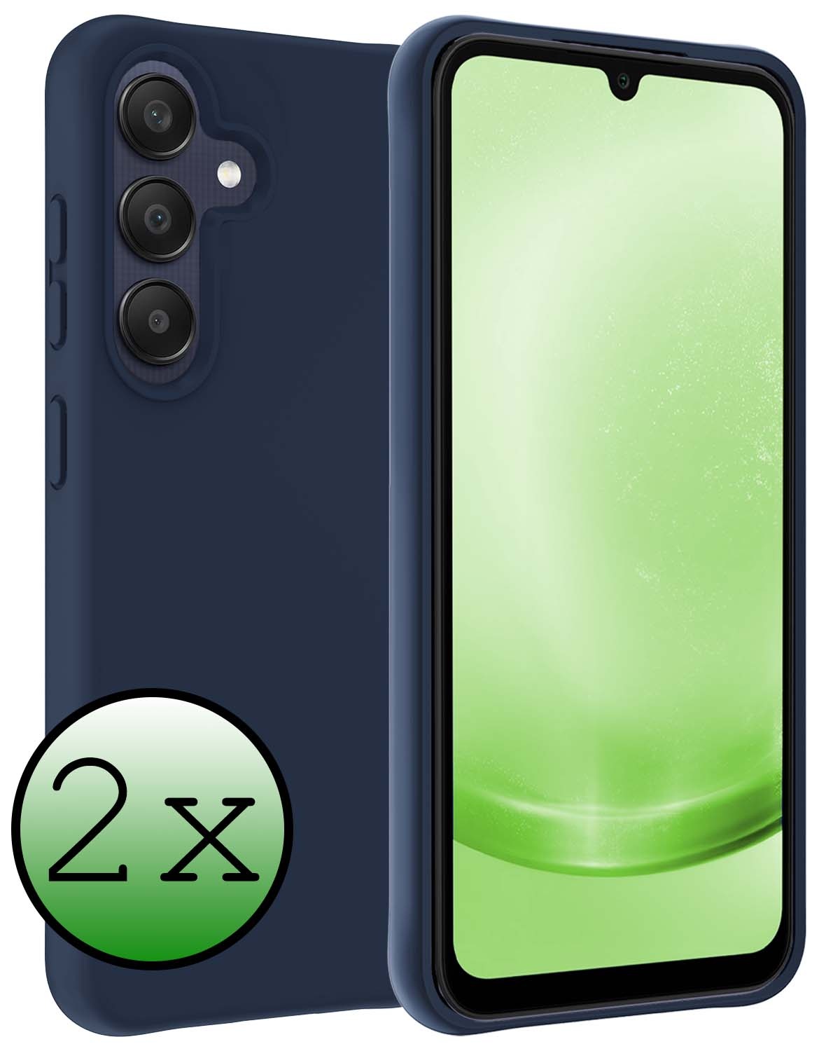 BASEY. Hoes Geschikt voor Samsung A25 Hoesje Siliconen Back Cover Case - Hoesje Geschikt voor Samsung Galaxy A25 Hoes Cover Hoesje - Donkerblauw - 2 Stuks