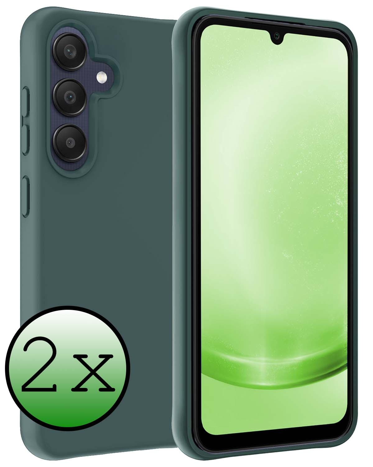 BASEY. Hoes Geschikt voor Samsung A25 Hoesje Siliconen Back Cover Case - Hoesje Geschikt voor Samsung Galaxy A25 Hoes Cover Hoesje - Donkergroen - 2 Stuks
