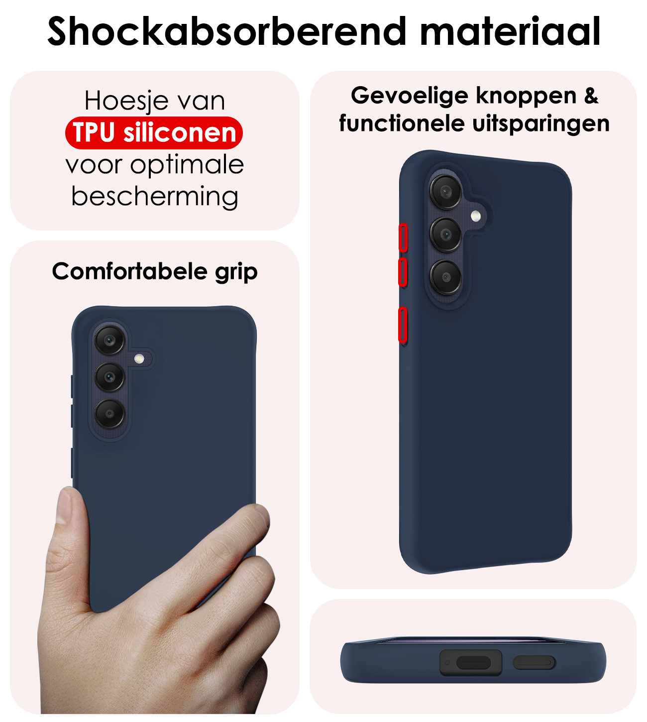 NoXx Hoes Geschikt voor Samsung A25 Hoesje Cover Siliconen Back Case Hoes Met Screenprotector - Donkerblauw