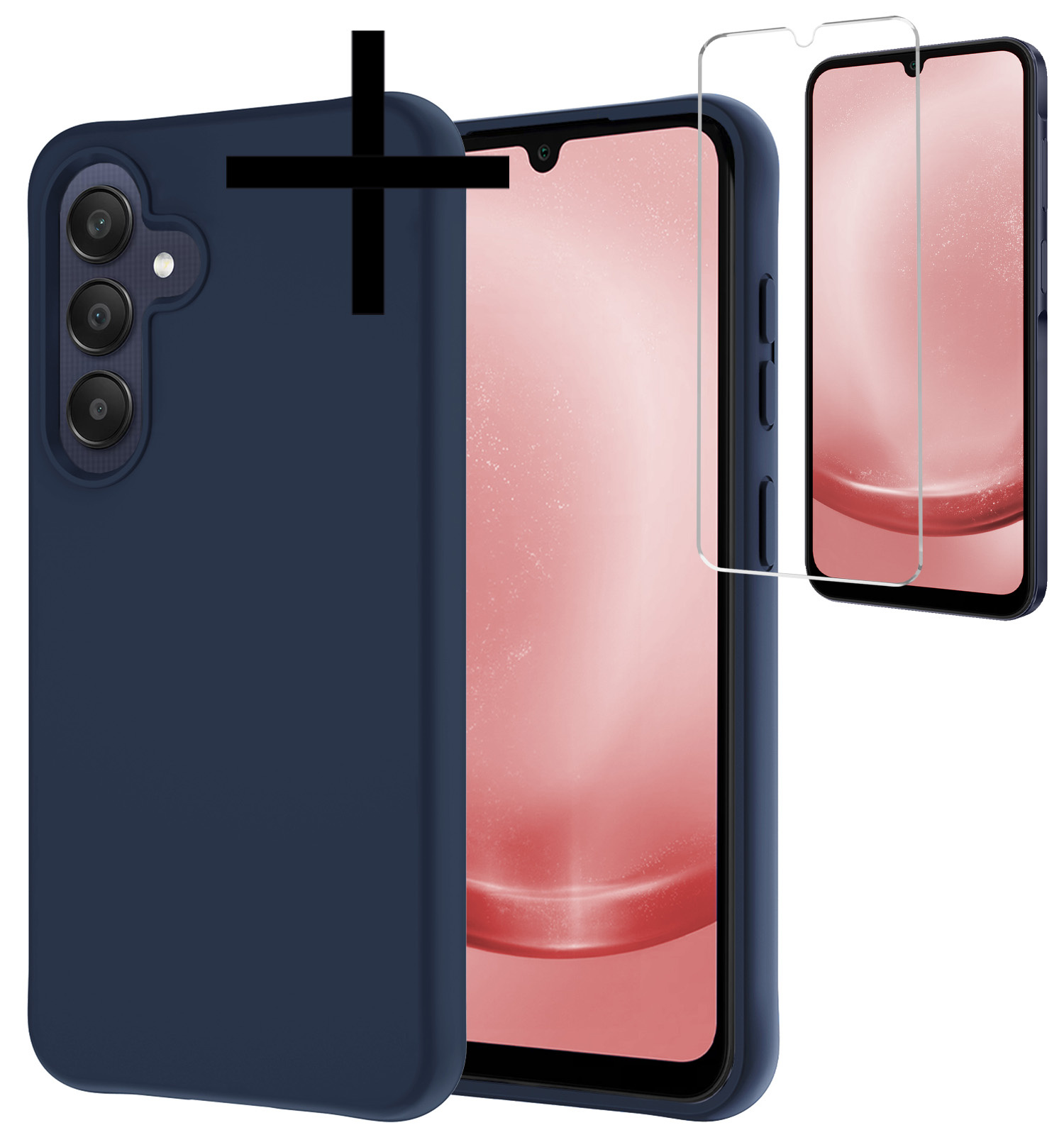 NoXx Hoes Geschikt voor Samsung A25 Hoesje Cover Siliconen Back Case Hoes Met Screenprotector - Donkerblauw